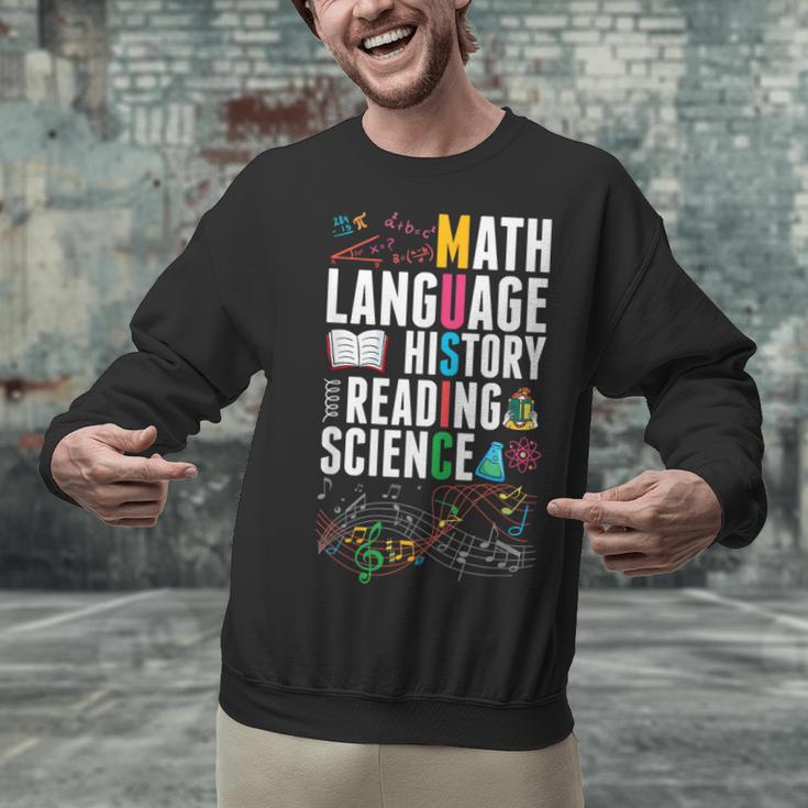 Music Teacher Music Math Language History Reading Science Unisex Sweatshirt, History Teacher Sweatshirts, Science Teacher Sweatshirts, gift for family, gift for coworker Music Teacher Music Math Language History Reading Science Unisex Sweatshirt, History Teacher Sweatshirts, Science Teacher Sweatshirts, gift for family, gift for coworker
