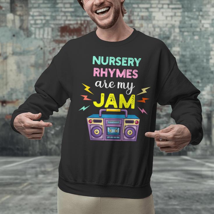 Nursery Rhymes Are My Jam 80s Retro Teachers & Students Kids Unisex Sweatshirt, gift for family, gift for coworker Nursery Rhymes Are My Jam 80s Retro Teachers & Students Kids Unisex Sweatshirt, gift for family, gift for coworker