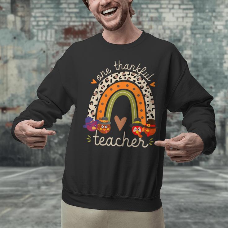 One Thankful Teacher Thanksgiving Turkey Rainbow Fall Unisex Sweatshirt, gift for family, gift for coworker