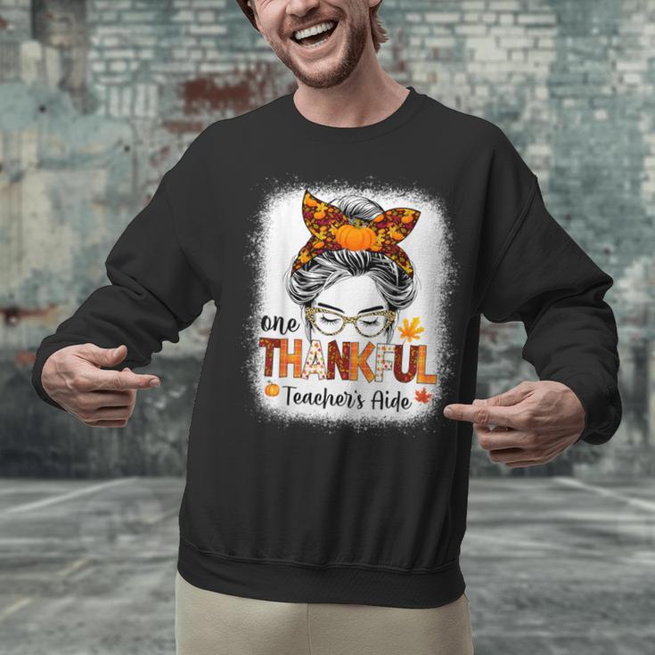 One Thankful Teacher's Aide Messy Bun Thanksgiving Fall Unisex Sweatshirt, gift for family, gift for coworker