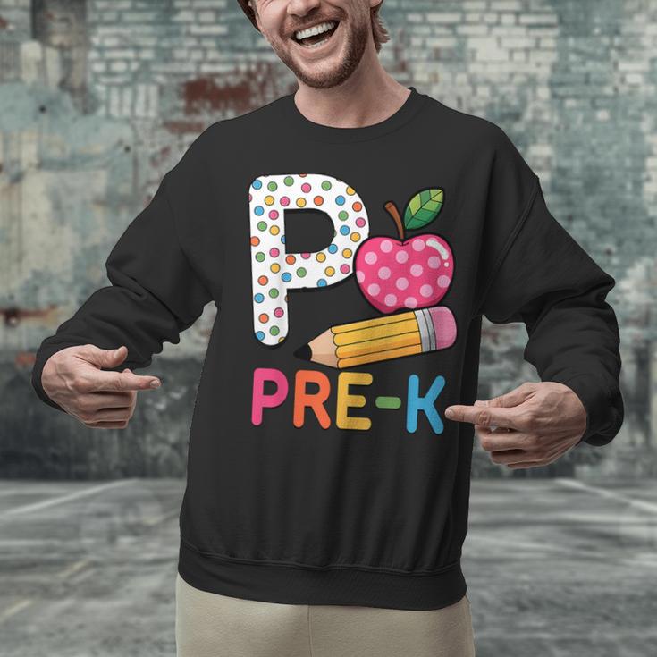 P Is For Pre K Teacher Student Pencil Apple Back To School Unisex Sweatshirt, gift for family, gift for coworker P Is For Pre K Teacher Student Pencil Apple Back To School Unisex Sweatshirt, gift for family, gift for coworker