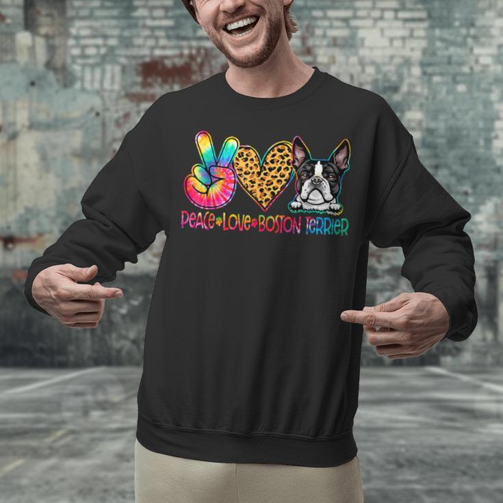 Peace Love Boston Terrier Tie Dye Dog Lover For Men Women Girls Kids Unisex Sweatshirt, gift for family, gift for coworker