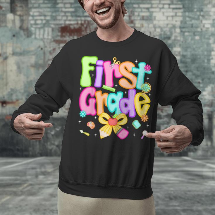 Preppy First Grade Back To School 1st Grade Teacher Girl Kid Unisex Sweatshirt, First Grade Teacher Sweatshirts, gift for family, gift for coworker