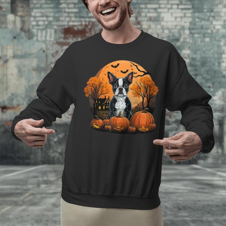 Pumpkin Boston Terrier Costume On Boston Terrier Halloween Unisex Sweatshirt, Boston Terrier Halloween Sweatshirts, gift for family, gift for coworker