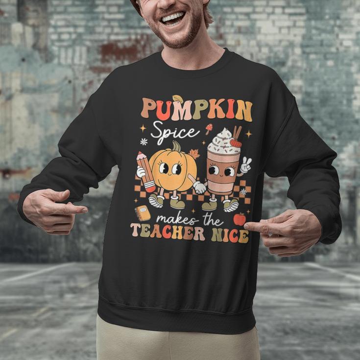 Pumpkin Spice Makes Teacher Nice Retro Fall Spooky Season Unisex Sweatshirt, gift for family, gift for coworker Pumpkin Spice Makes Teacher Nice Retro Fall Spooky Season Unisex Sweatshirt, gift for family, gift for coworker