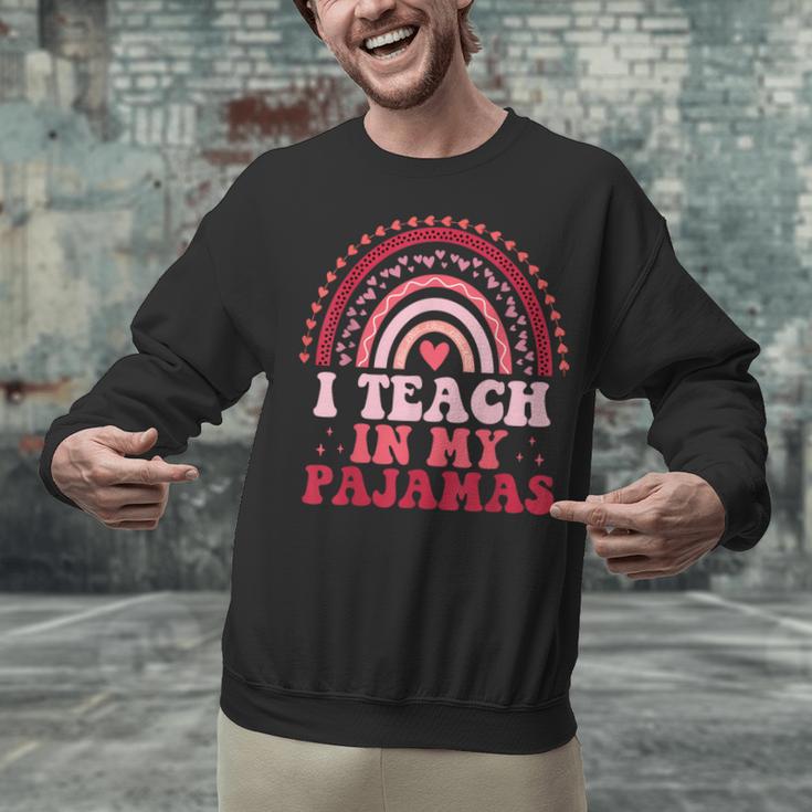Rainbow Retro Homeschool Mom Teacher I Teach In My Pajamas Unisex Sweatshirt, gift for family, gift for coworker