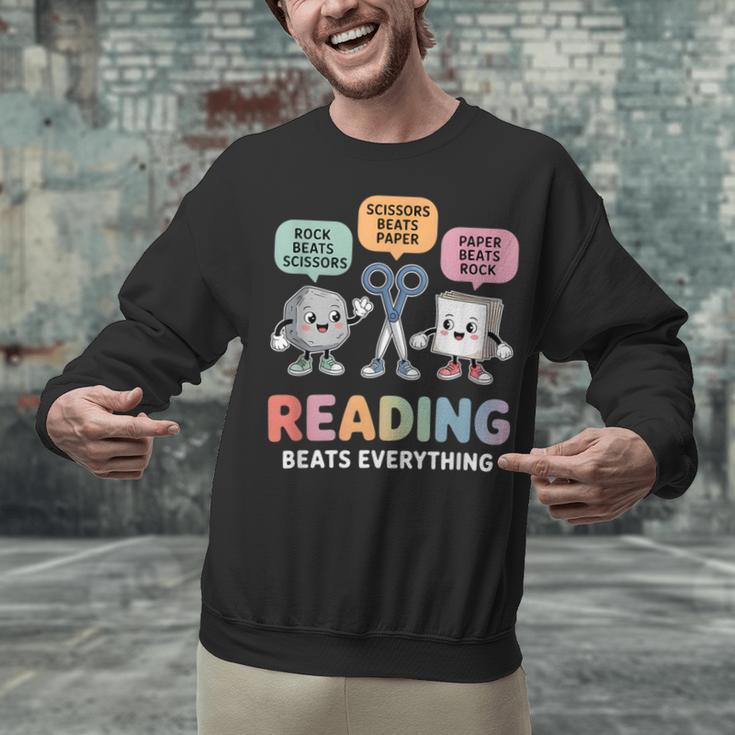 Reading Beats Everything Teacher Rock Paper Scissors Unisex Sweatshirt, gift for family, gift for coworker Reading Beats Everything Teacher Rock Paper Scissors Unisex Sweatshirt, gift for family, gift for coworker