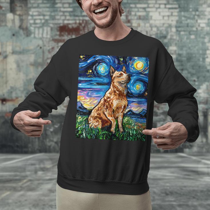 Red Heeler Starry Night Cattle Dog Colorful Art By Aja For Men Women Girls Kids Unisex Sweatshirt, gift for family, gift for coworker