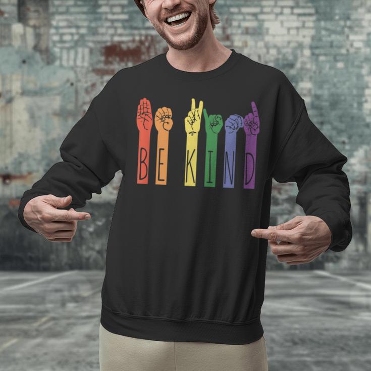 Retro Be Kind ASL Deaf Teacher Sign Language Gay Pride Unisex Sweatshirt, gift for family, gift for coworker Retro Be Kind ASL Deaf Teacher Sign Language Gay Pride Unisex Sweatshirt, gift for family, gift for coworker