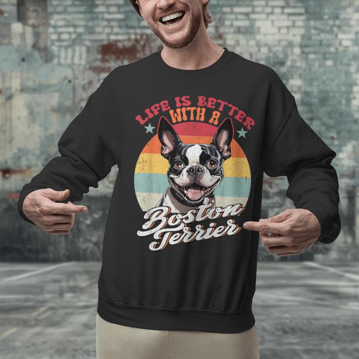Retro Life Is Better With Boston Terrier Mom Dog Lover Unisex Sweatshirt, Boston Terrier Mom Sweatshirts, gift for family, gift for coworker