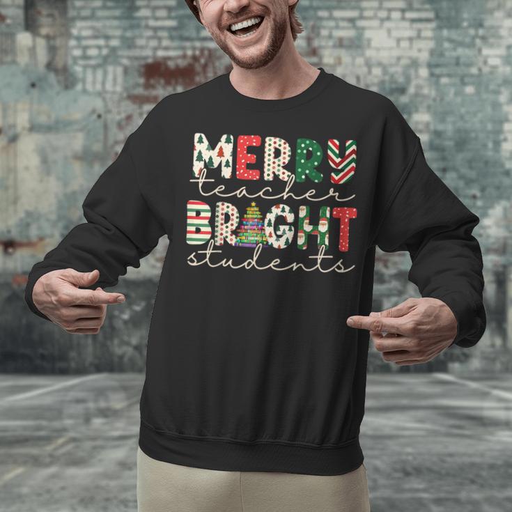 Retro Merry Teacher Bright Students Christmas Teacher Unisex Sweatshirt, gift for family, gift for coworker Retro Merry Teacher Bright Students Christmas Teacher Unisex Sweatshirt, gift for family, gift for coworker