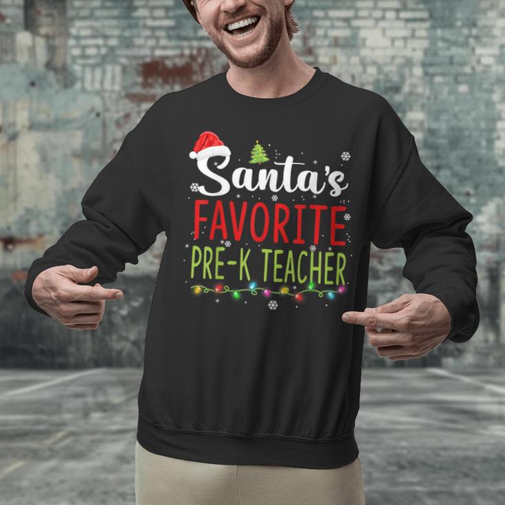 Santa's Favorite Pre-K Teacher Christmas Santa Hat Lights For Men Women Kids Unisex Sweatshirt, gift for family, gift for coworker