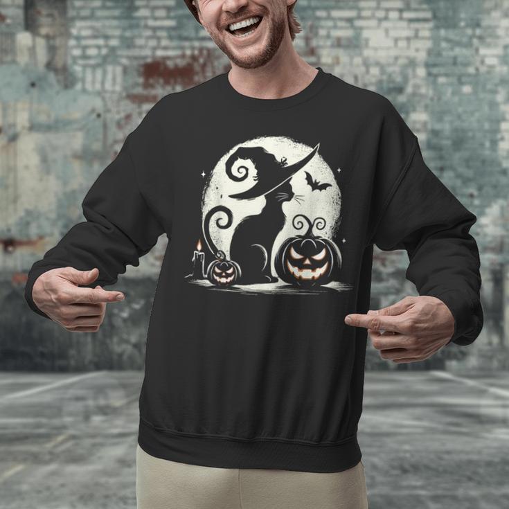 Scary Halloween Cat Costume Retro Cat Moon For Men Women Kids Unisex Sweatshirt, gift for family, gift for coworker
