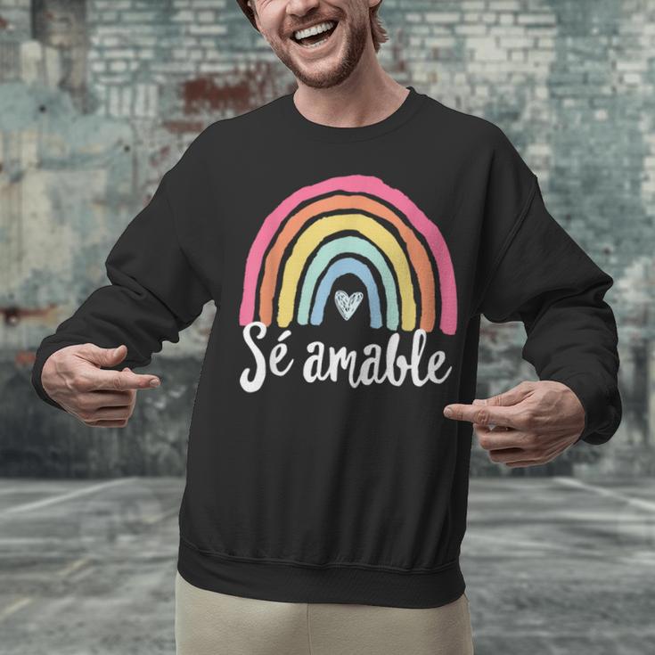 Sé Amable Spanish Bilingual Teacher Be Kind Boho Rainbow Unisex Sweatshirt, gift for family, gift for coworker Sé Amable Spanish Bilingual Teacher Be Kind Boho Rainbow Unisex Sweatshirt, gift for family, gift for coworker
