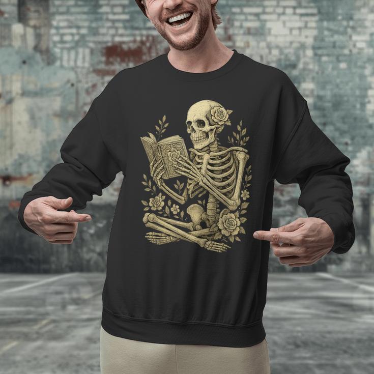 Skeleton Book Floral Skull Halloween Teacher Costume Unisex Sweatshirt, gift for family, gift for coworker