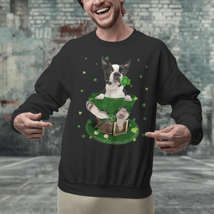 St Patrick's Day Leprechaun Boston Terrier Dog Shamrock For Men Women Kids Unisex Sweatshirt, gift for family, gift for coworker