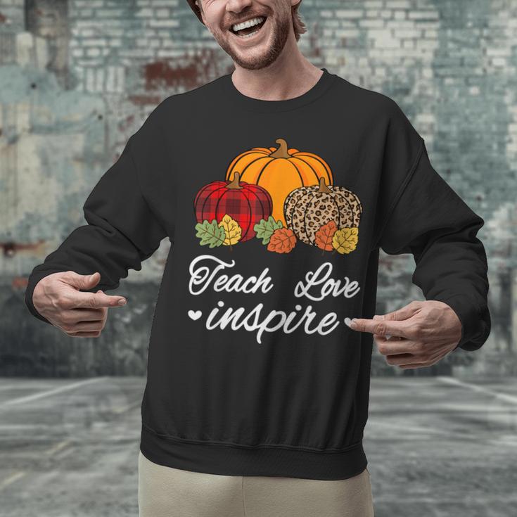 Teach Love Inspire Autumn Fall Plaid Leopard Pumpkin Teacher For Men Women Kids Unisex Sweatshirt, gift for family, gift for coworker