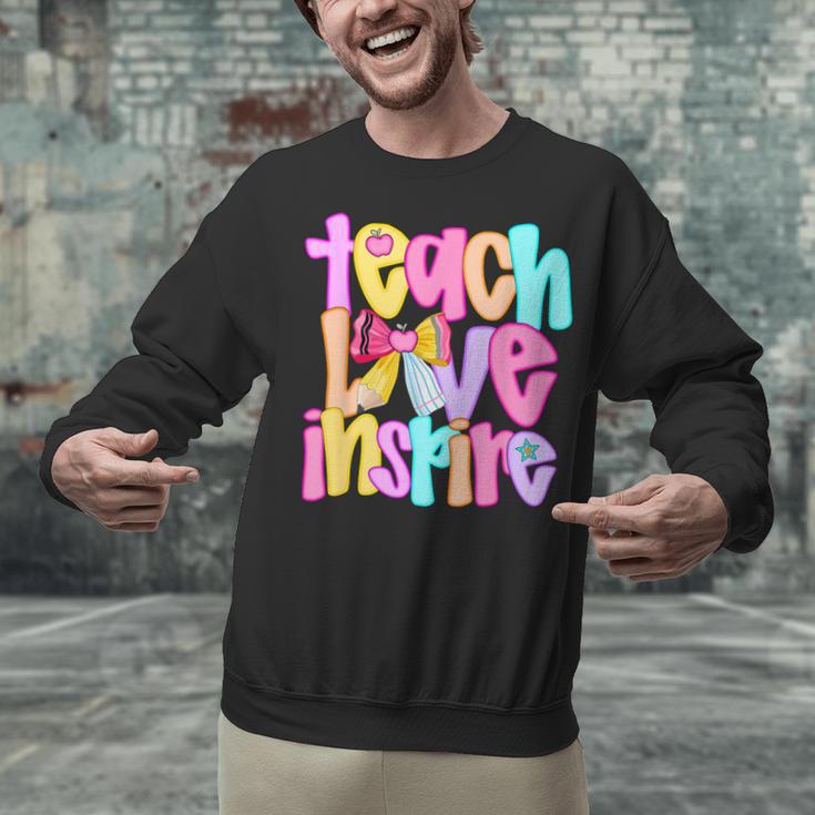 Teach Love Inspire Preppy Back To School Teacher Women Unisex Sweatshirt, gift for family, gift for coworker Teach Love Inspire Preppy Back To School Teacher Women Unisex Sweatshirt, gift for family, gift for coworker
