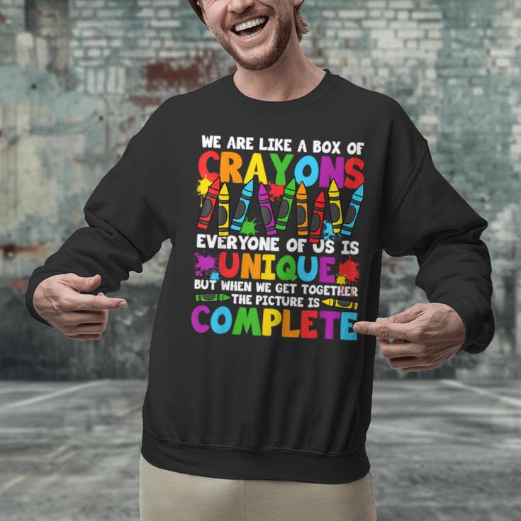 Teacher We Are Like A Box Of Crayons Back To School Unisex Sweatshirt, gift for family, gift for coworker Teacher We Are Like A Box Of Crayons Back To School Unisex Sweatshirt, gift for family, gift for coworker