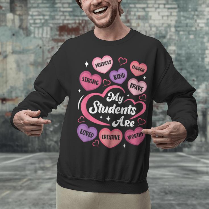 Teacher Positive Affirmations Candy Heart Valentine's Day Unisex Sweatshirt, gift for family, gift for coworker Teacher Positive Affirmations Candy Heart Valentine's Day Unisex Sweatshirt, gift for family, gift for coworker