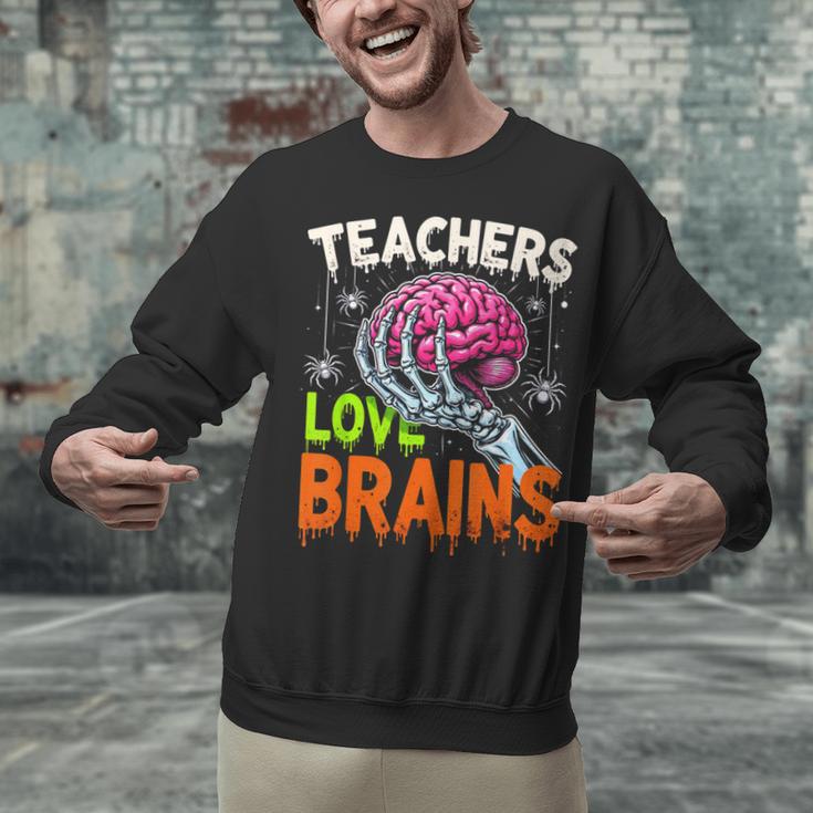 Teachers Love Brains Halloween 2025 Skeleton Costume Unisex Sweatshirt, gift for family, gift for coworker