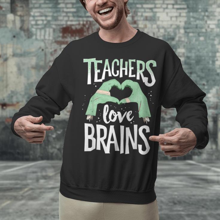 Teachers Love Brains Halloween Costume Trick Treat Zombie Unisex Sweatshirt, gift for family, gift for coworker
