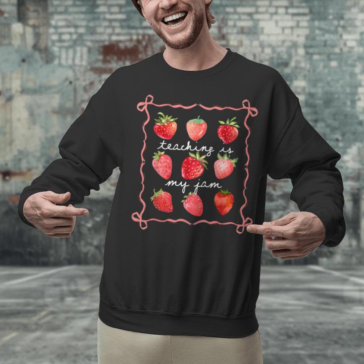 Teaching Is My Jam Strawberry Kinder Team Teacher Unisex Sweatshirt, gift for family, gift for coworker Teaching Is My Jam Strawberry Kinder Team Teacher Unisex Sweatshirt, gift for family, gift for coworker