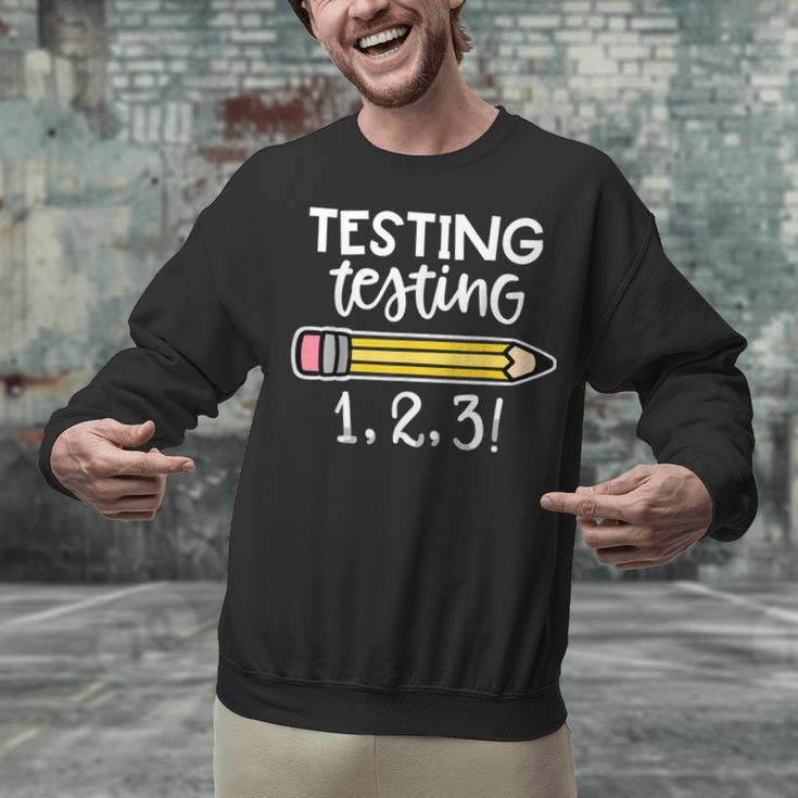 Testing Testing 123 Cute Test Day School Teacher Exam For Men Women Girls Kids Unisex Sweatshirt, gift for family, gift for coworker Testing Testing 123 Cute Test Day School Teacher Exam For Men Women Girls Kids Unisex Sweatshirt, gift for family, gift for coworker