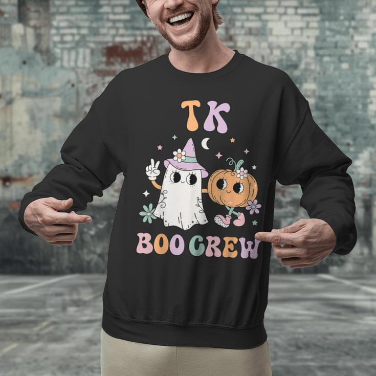 TK Boo Crew Retro Groovy Halloween Floral Ghost TK Teacher Men Women Kids Unisex Sweatshirt, Groovy Teacher Sweatshirts, gift for family, gift for coworker