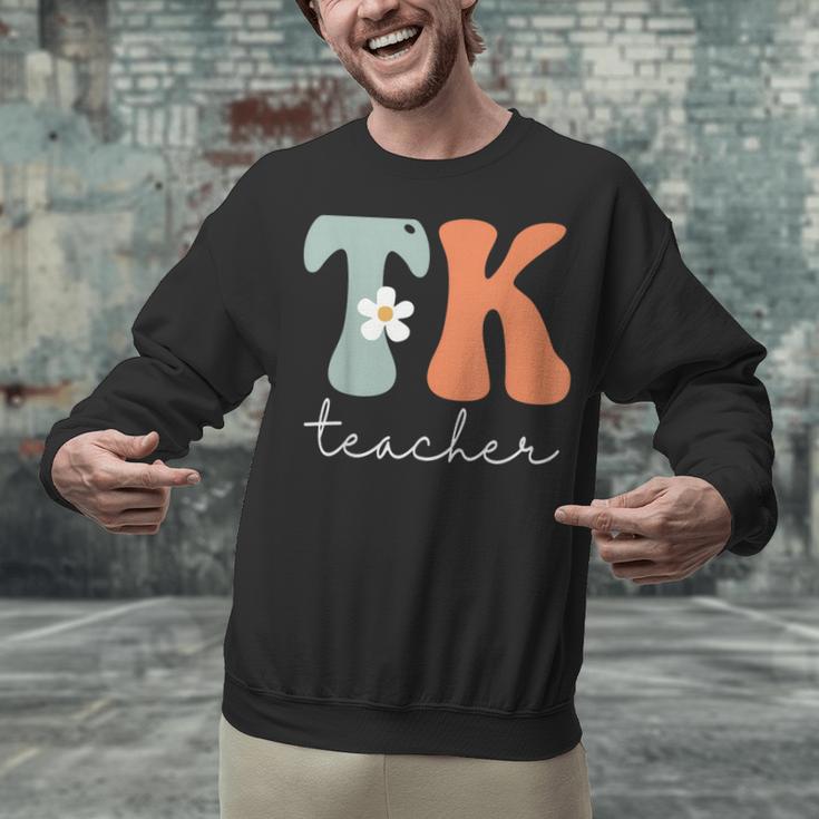 TK Teacher Retro Groovy Vintage Happy First Day Of School Unisex Sweatshirt, Groovy Teacher Sweatshirts, gift for family, gift for coworker