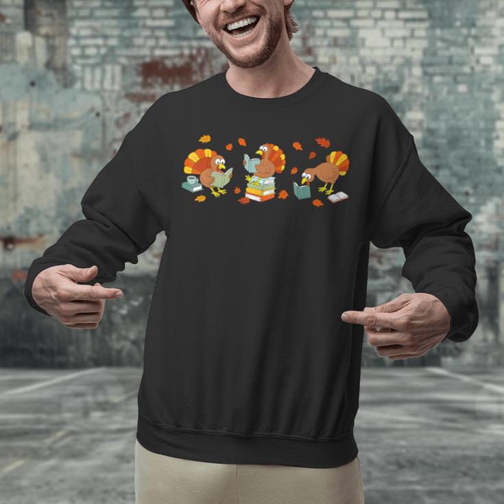 Turkey Reading Books Fall Thanksgiving Teacher Book Lovers Unisex Sweatshirt, gift for family, gift for coworker
