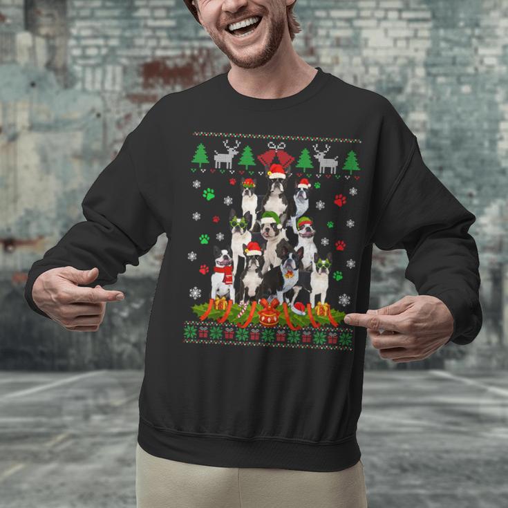 Ugly Sweater Christmas Tree Boston Terrier Dog Xmas Pajama Unisex Sweatshirt, Boston Terrier Christmas Sweatshirts, gift for family, gift for coworker