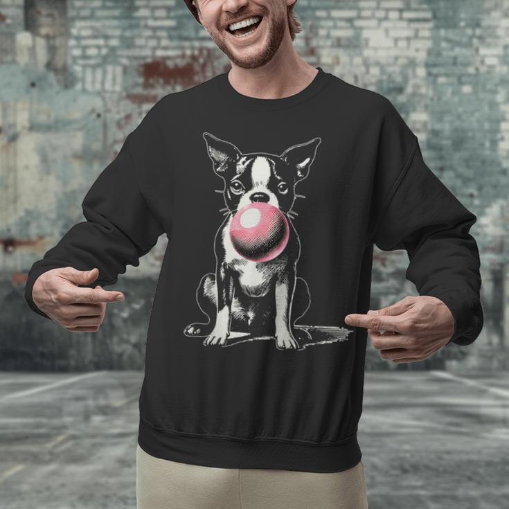 Vintage Boston Terrier Blowing Bubble Gum American Gentleman Unisex Sweatshirt, American Boston Terrier Sweatshirts, gift for family, gift for coworker
