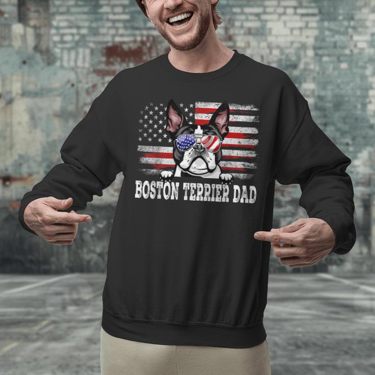 Vintage Boston Terrier Dad American Flag Father's Day Unisex Sweatshirt, American Boston Terrier Sweatshirts, Boston Terrier Dad Sweatshirts, gift for family, gift for coworker