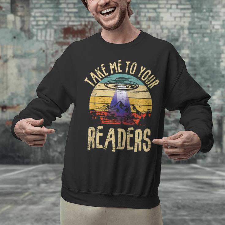 Vintage Take Me To Your Readers English Teacher Alien Space Men Women Unisex Sweatshirt, English Teacher Sweatshirts, gift for family, gift for coworker