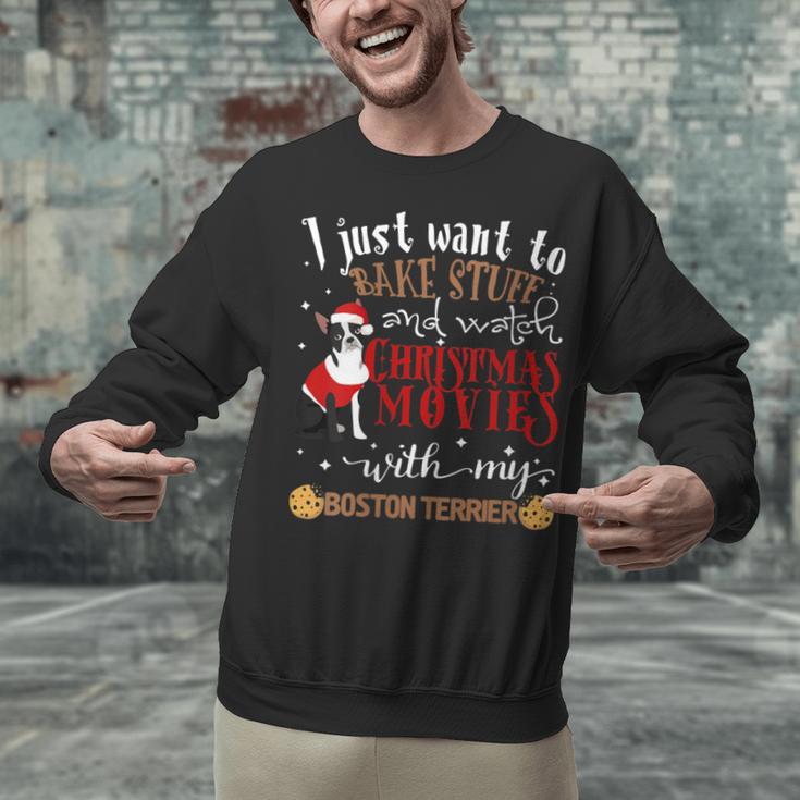 Watch Christmas Movies With My Boston Terrier Bostie Unisex Sweatshirt, Boston Terrier Christmas Sweatshirts, gift for family, gift for coworker