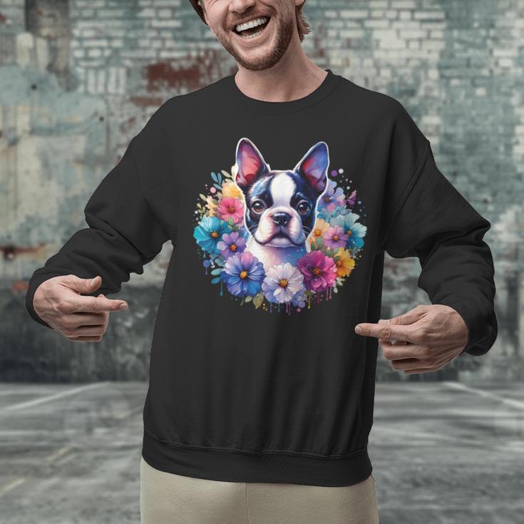 Watercolor Floral Boston Terrier Mama Dog Lover Mother's Day Unisex Sweatshirt, gift for family, gift for coworker