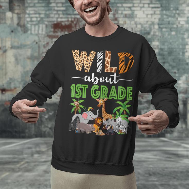 Wild About 1st Grade Teacher Student First Grade Zoo Safari Unisex Sweatshirt, First Grade Teacher Sweatshirts, gift for family, gift for coworker