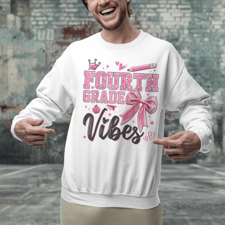 4th Fourth Grade Vibes Back To School Coquette Teacher Girl Unisex Sweatshirt, 4th Grade Teacher Sweatshirts, gift for family, gift for coworker