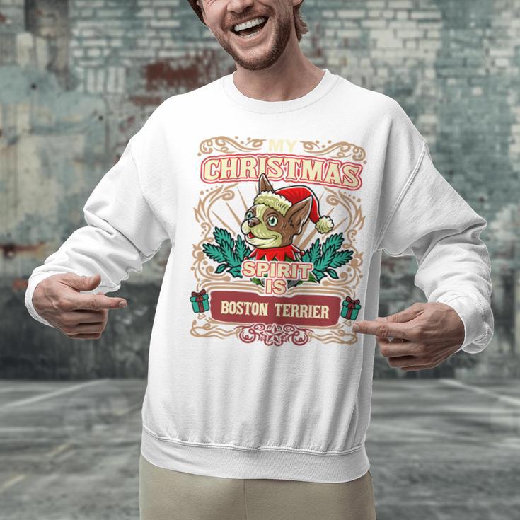 Boston Terrier My Christmas Spirit Dog Santa Claus X-Mas Unisex Sweatshirt, Boston Terrier Christmas Sweatshirts, gift for family, gift for coworker
