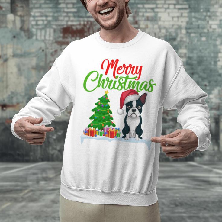 Boston Terrier Christmas Tree Lights Xmas Dog Lover Unisex Sweatshirt, Boston Terrier Christmas Sweatshirts, gift for family, gift for coworker