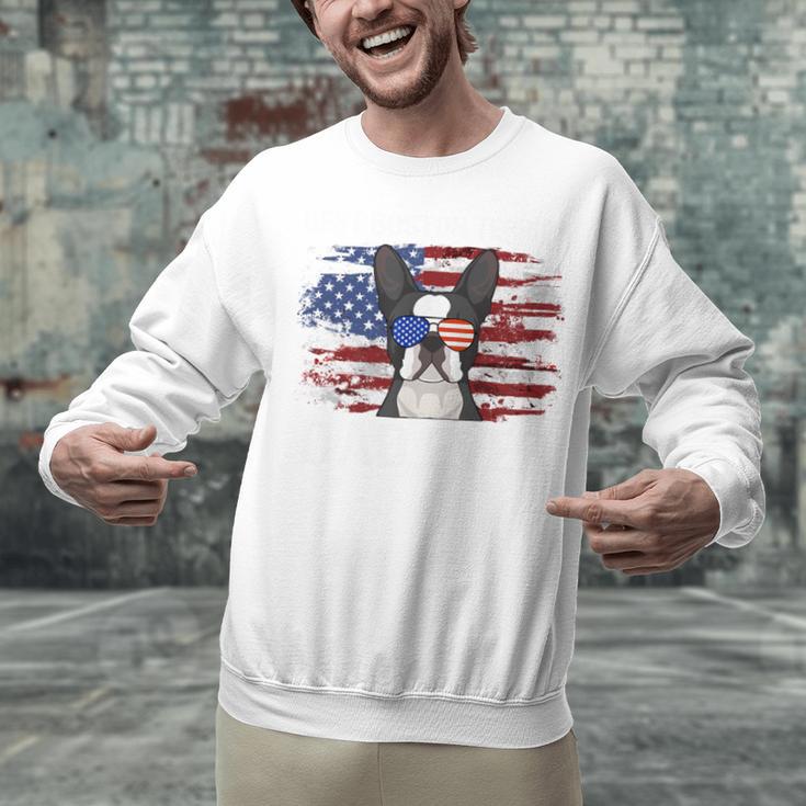 Boston Terrier Dad American Flag 4th Of July Dog Fathers Day Unisex Sweatshirt, American Boston Terrier Sweatshirts, Boston Terrier Dad Sweatshirts, Boston Terrier 4th Of July Sweatshirts, gift for family, gift for coworker
