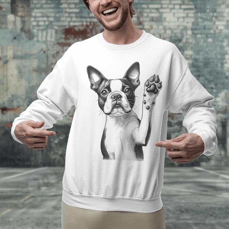 Boston Terrier Dog Raising Paw Idea Men Women Unisex Sweatshirt, gift for family, gift for coworker