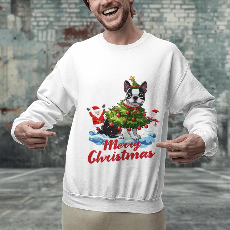 Boston Terrier Merry Christmas Tree Lights Dog X-Mas Dogs Unisex Sweatshirt, Boston Terrier Christmas Sweatshirts, gift for family, gift for coworker