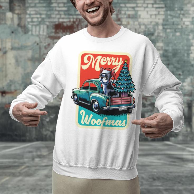 Boston Terrier Merry Christmas Tree Truck Santa Dog X-Mas Unisex Sweatshirt, Boston Terrier Christmas Sweatshirts, gift for family, gift for coworker