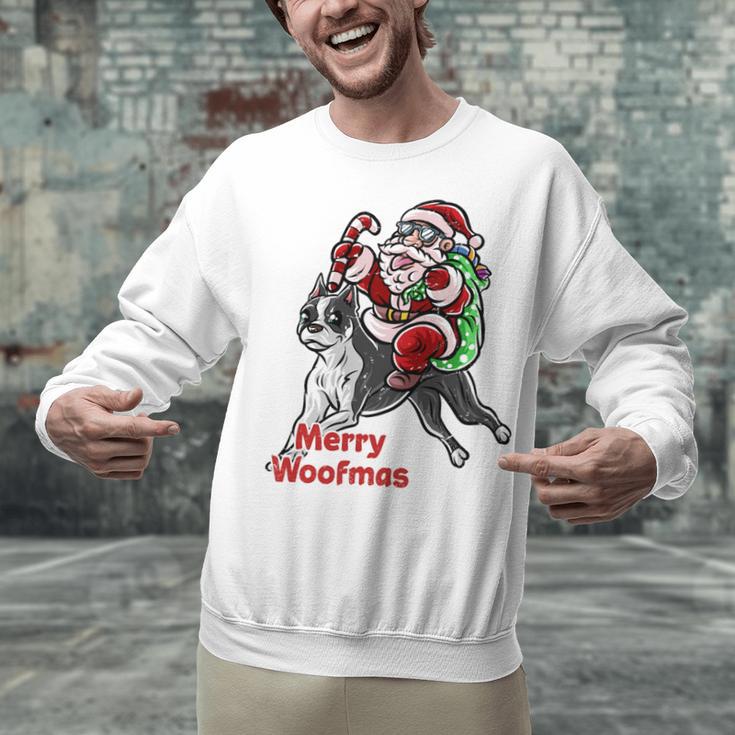 Boston Terrier Santa Claus Hat Merry Christmas Dog X-Mas Unisex Sweatshirt, Boston Terrier Christmas Sweatshirts, gift for family, gift for coworker