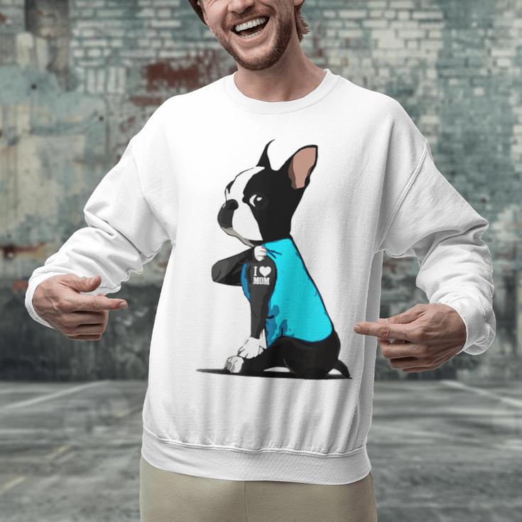 Boston Terrier Tattoos I Love Mom Unisex Sweatshirt, Boston Terrier Mom Sweatshirts, gift for family, gift for coworker
