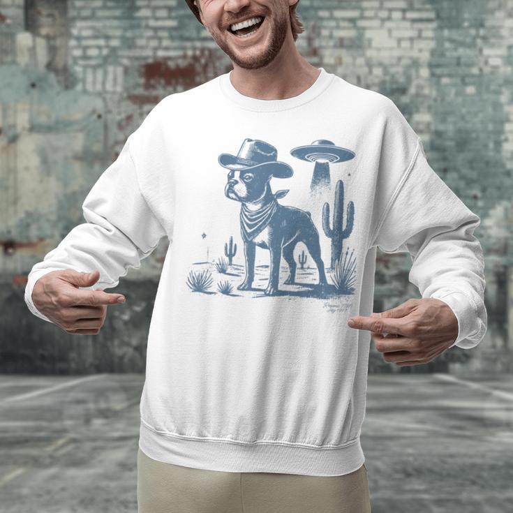Boston Terrier UFO Cowboy Dog Dog Mom Dog Dad Alien Dog Unisex Sweatshirt, Boston Terrier Mom Sweatshirts, Boston Terrier Dad Sweatshirts, gift for family, gift for coworker