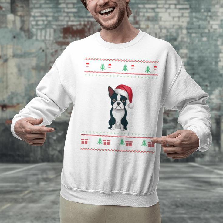 Boston Terrier Wearing Santa Hat Ugly Xmas Dog Lovers Unisex Sweatshirt, gift for family, gift for coworker
