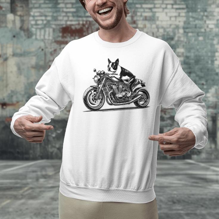 Cool Boston Terrier Riding a Motorcycle Biker Dog Lover For Men Women Kids Unisex Sweatshirt, Boston Terrier Riding Sweatshirts, gift for family, gift for coworker